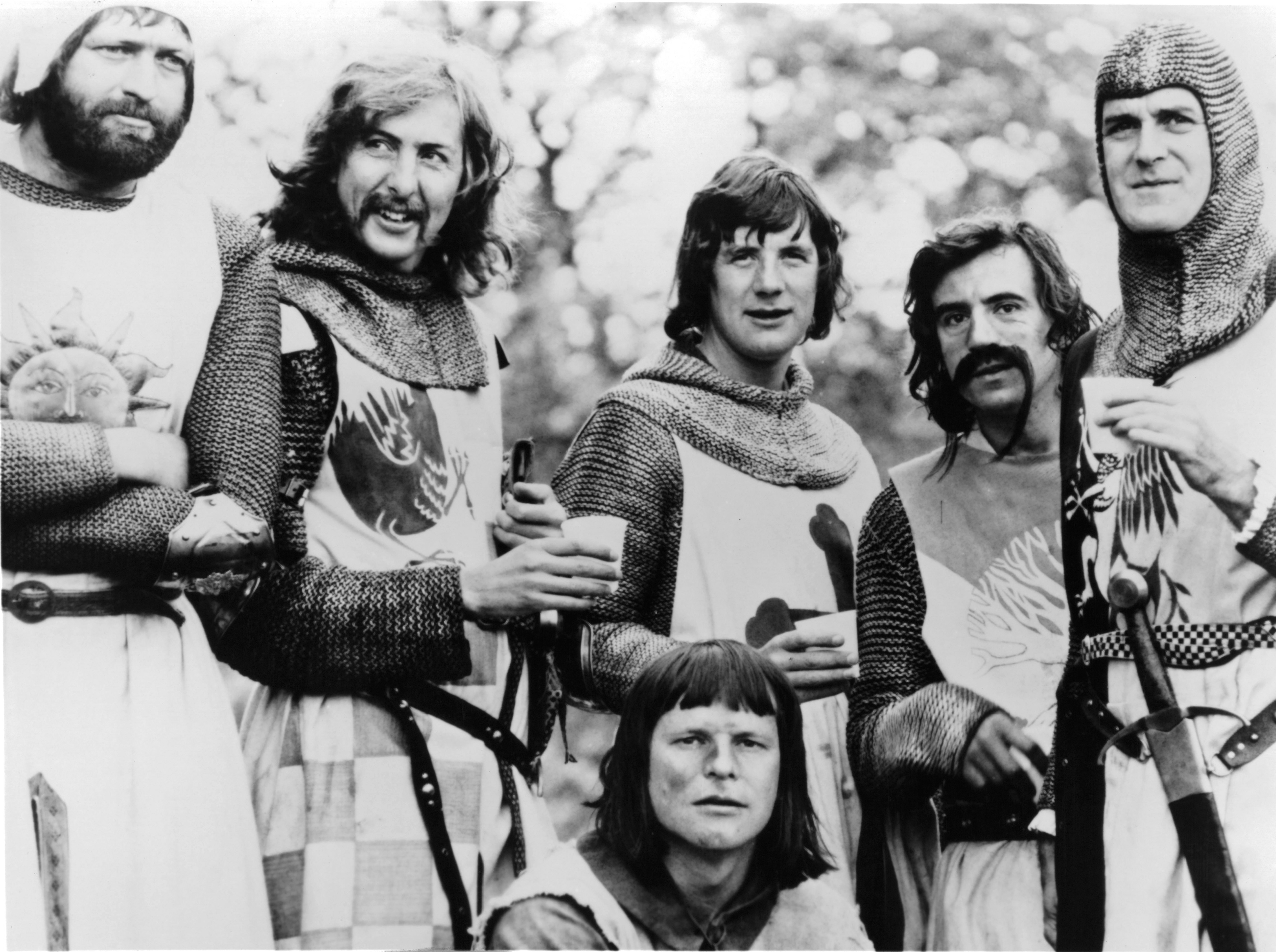 Still of John Cleese, Terry Gilliam, Graham Chapman, Eric Idle, Terry Jones and Michael Palin in Monty Python and the Holy Grail (1975)