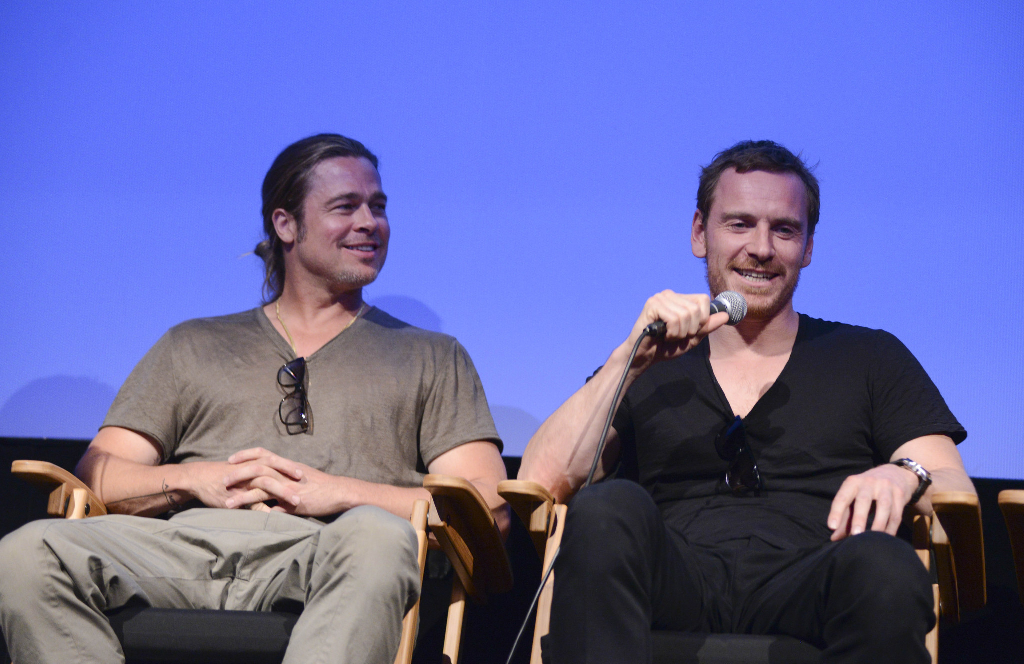 Brad Pitt and Michael Fassbender at event of 12 vergoves metu (2013)