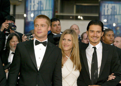 Brad Pitt, Jennifer Aniston and Orlando Bloom at event of Troy (2004)