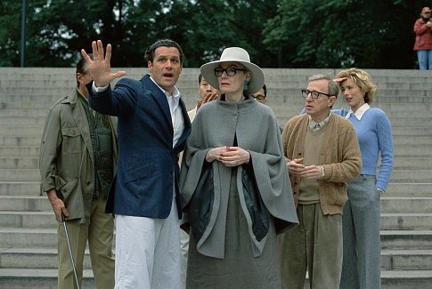 Production designer Elio Sebastian (ISAAC MIZRAHI, center left) and costume designer Alexandria (MARIAN SELDES) do some location scouting with director Val Waxman (WOODY ALLEN, right) and studio executive Ellie (TÉA LEONI, far right) in Woody Allen's latest contemporary comedy HOLLYWOOD ENDING, being distributed domestically by DreamWorks.