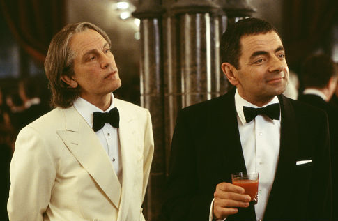 Still of Rowan Atkinson and John Malkovich in Johnny English (2003)
