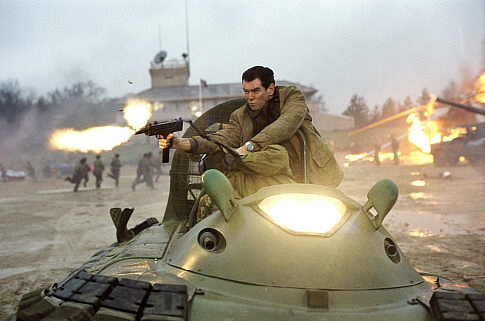 James Bond (PIERCE BROSNAN) fights the enemy from atop a speeding Hovercraft.