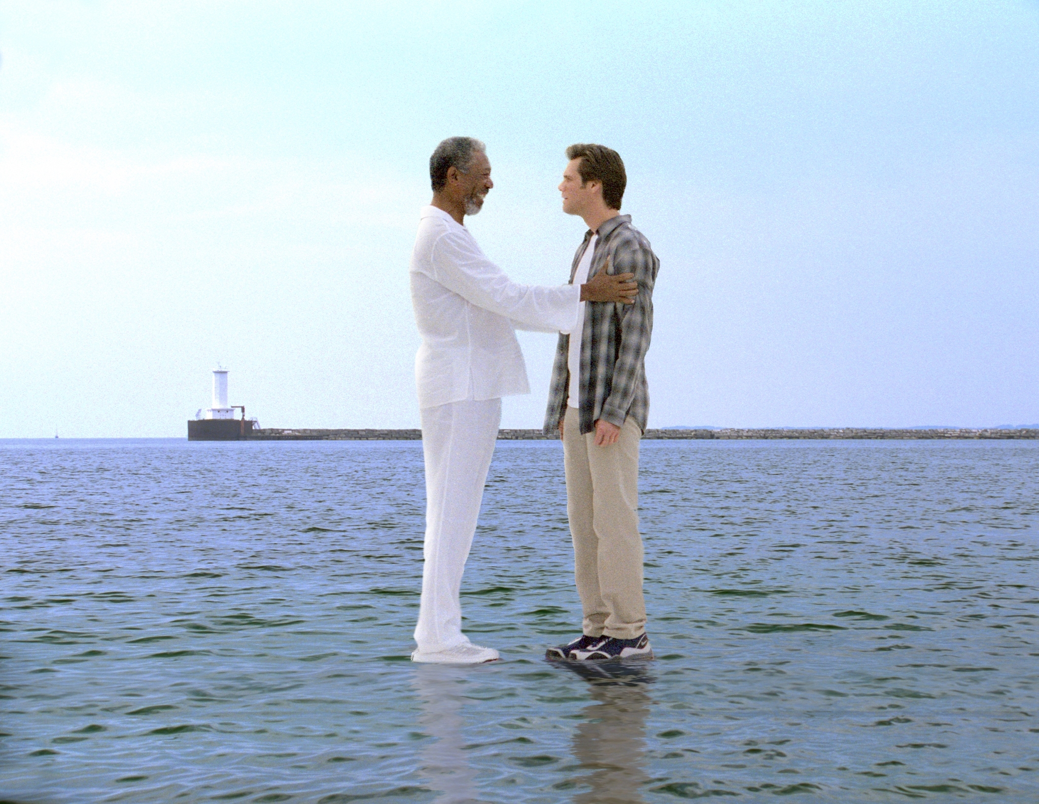 Still of Jim Carrey and Morgan Freeman in Bruce Almighty (2003)