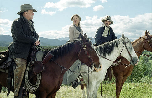 Still of Kevin Costner, Robert Duvall and Annette Bening in Open Range (2003)