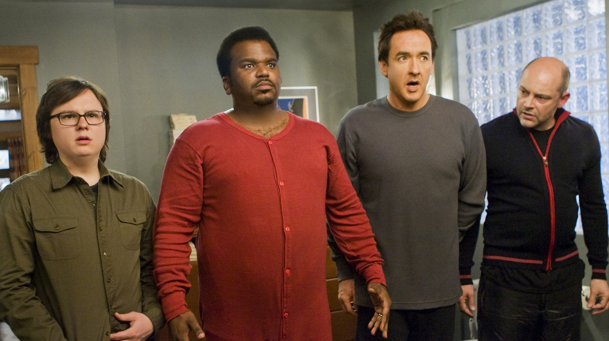 Still of John Cusack, Clark Duke, Craig Robinson and Rob Corddry in Hot Tub Time Machine (2010)