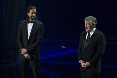 Presenters Adrien Brody and Robert De Niro during the live ABC Telecast of the 81st Annual Academy Awards® from the Kodak Theatre, in Hollywood, CA Sunday, February 22, 2009.