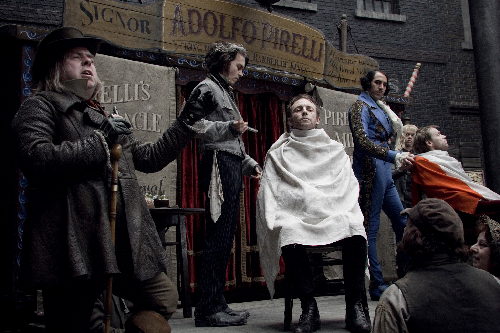 Still of Johnny Depp, Timothy Spall and Sacha Baron Cohen in Sweeney Todd: The Demon Barber of Fleet Street (2007)