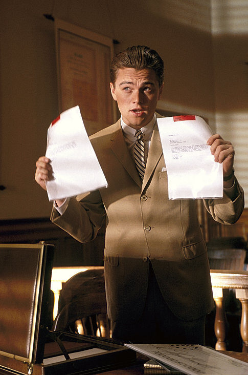 Having successfully passed the Louisiana Bar Exam, Frank Abagnale (LEONARDO DICAPRIO) makes his case for the prosecution.