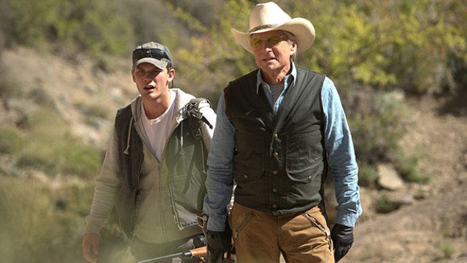 Still of Michael Douglas and Jeremy Irvine in Beyond the Reach (2014)