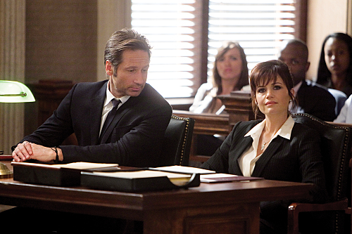 Still of David Duchovny and Carla Gugino in Nuodemingoji Kalifornija (2007)