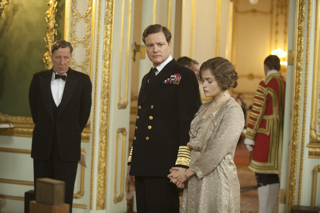 Still of Colin Firth, Helena Bonham Carter and Geoffrey Rush in Karaliaus kalba (2010)