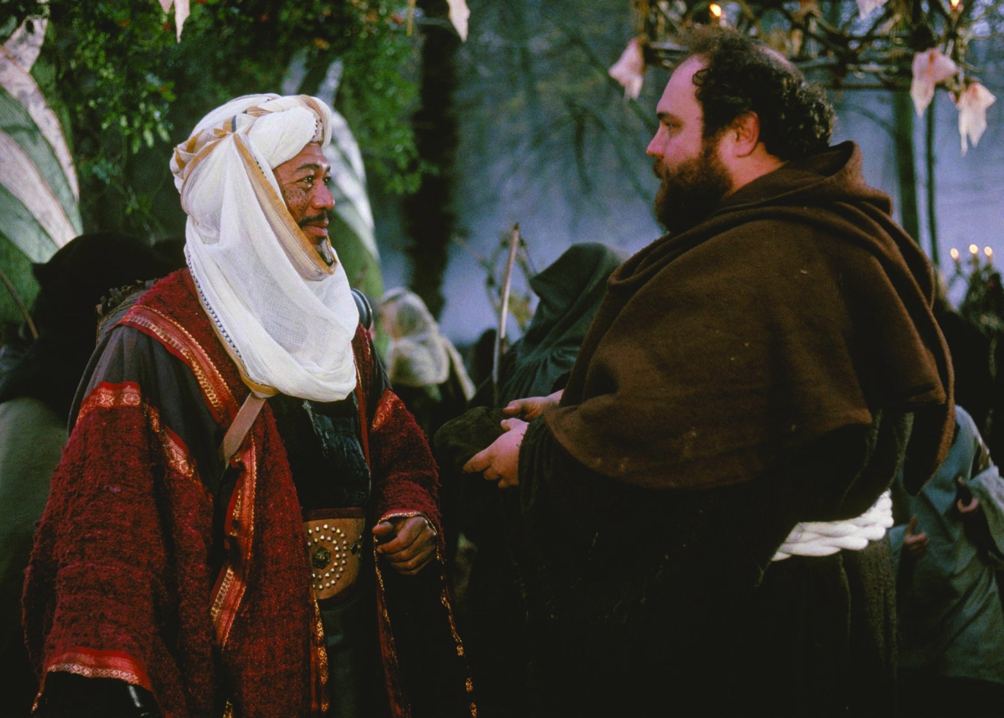 Still of Morgan Freeman and Michael McShane in Robin Hood: Prince of Thieves (1991)