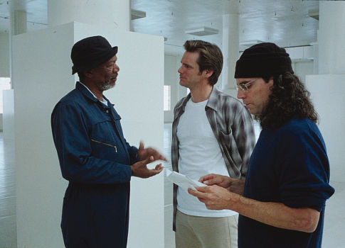 Jim Carrey, Morgan Freeman and Tom Shadyac in Bruce Almighty (2003)