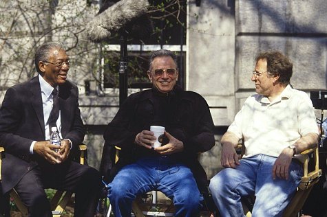(Left to right) Morgan Freeman, producer Mace Neufeld and director Phil Alden Robinson on the set of 