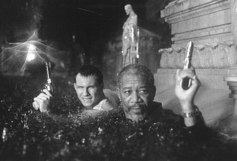 Still of Morgan Freeman and Christian Slater in Hard Rain (1998)