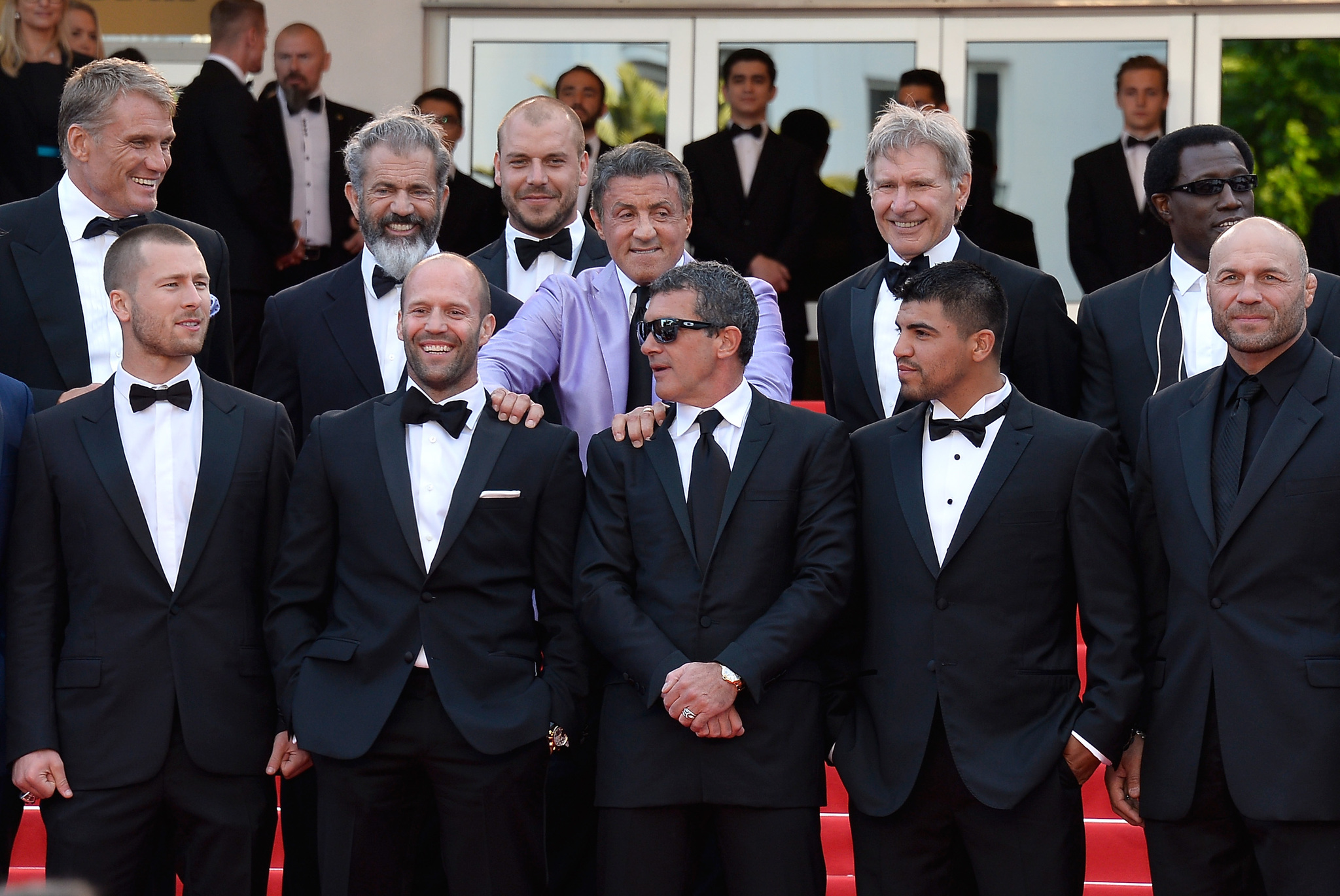 Antonio Banderas, Harrison Ford, Mel Gibson, Dolph Lundgren, Sylvester Stallone, Wesley Snipes, Jason Statham, Patrick Hughes, Randy Couture, Glen Powell and Victor Ortiz at event of Nesunaikinami 3 (2014)