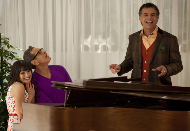 Still of Jeff Goldblum, Lea Michele and Brian Stokes Mitchell in Glee (2009)