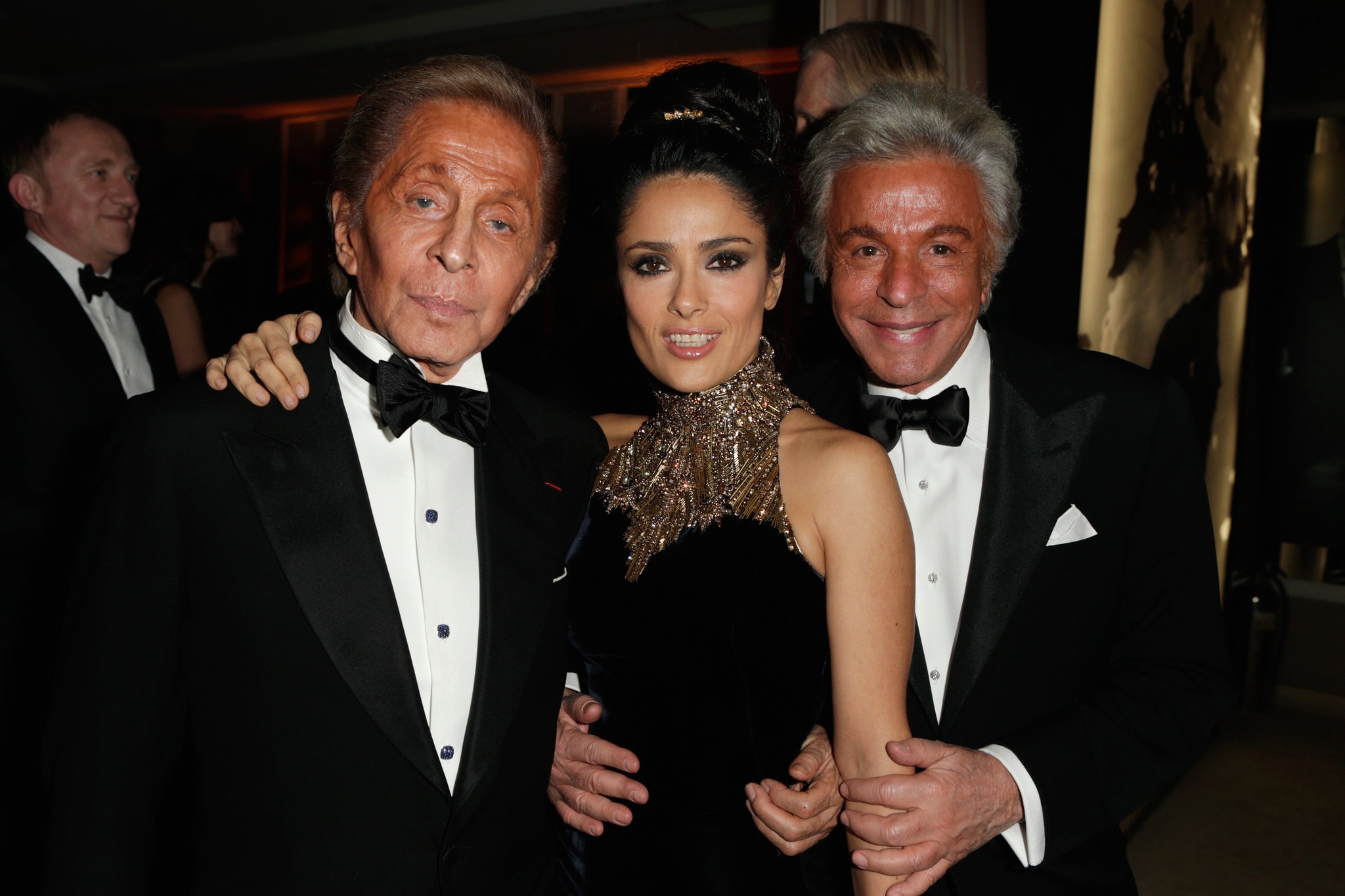 Salma Hayek, Valentino Garavani and Giancarlo Giammetti