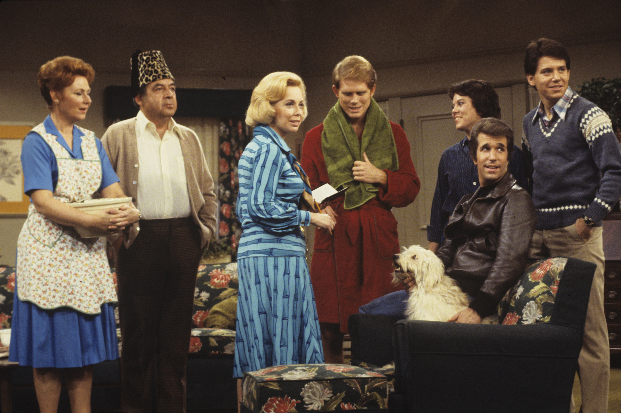 Ron Howard, Henry Winkler, Marion Ross, Tom Bosley, Joyce Brothers, Erin Moran and Anson Williams at event of Happy Days (1974)
