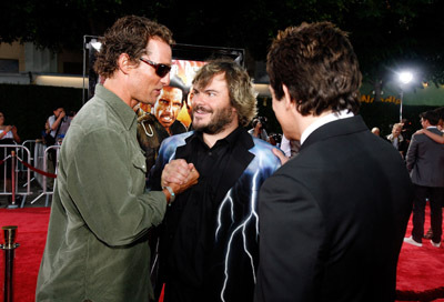 Matthew McConaughey, Robert Downey Jr., Ben Stiller and Jack Black at event of Griaustinis tropikuose (2008)