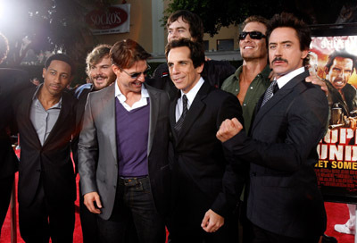 Tom Cruise, Matthew McConaughey, Robert Downey Jr., Ben Stiller, Jack Black, Bill Hader and Brandon T. Jackson at event of Griaustinis tropikuose (2008)