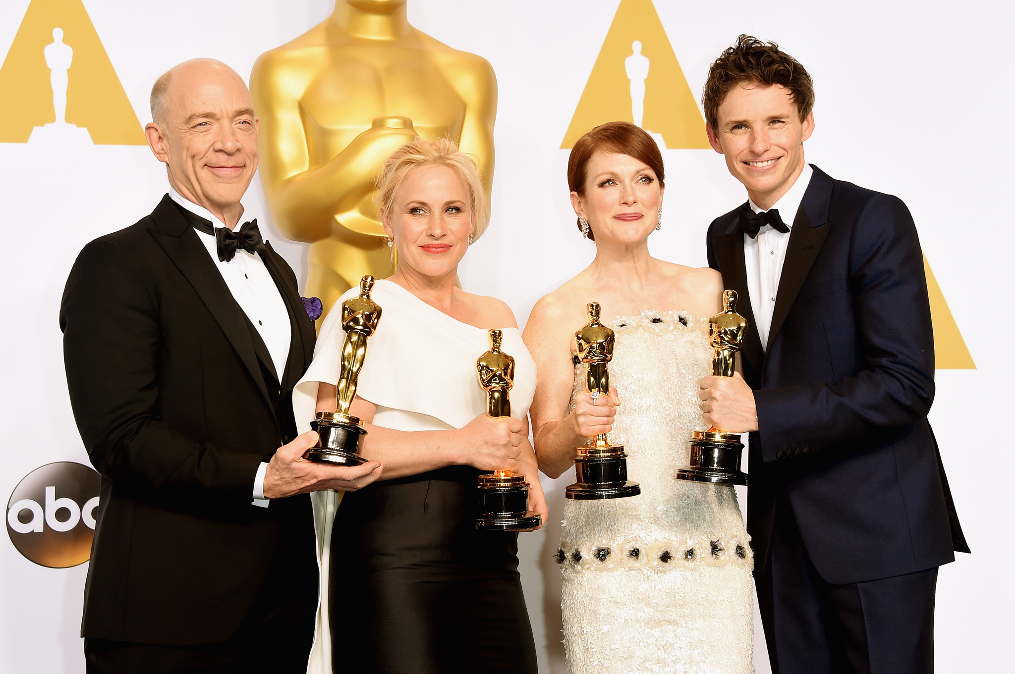 Patricia Arquette, Julianne Moore, J.K. Simmons and Eddie Redmayne at event of The Oscars (2015)