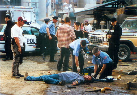 Peter Shaw (dead body) during the filming of 