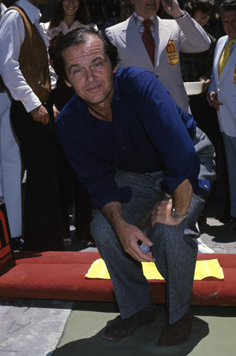 Jack Nicholson putting his hand and footprints at Grauman's Chinese Theatre