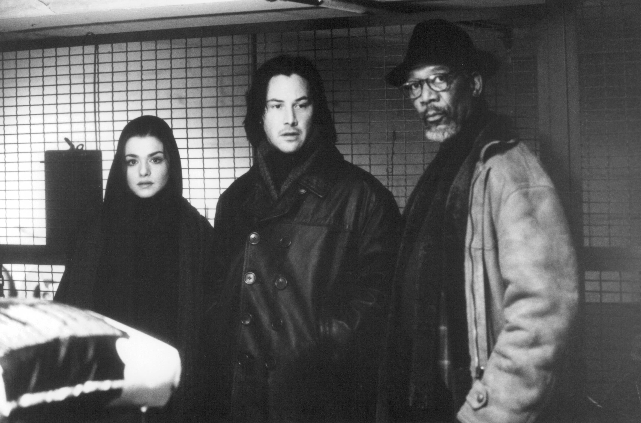 Still of Morgan Freeman, Keanu Reeves and Rachel Weisz in Chain Reaction (1996)