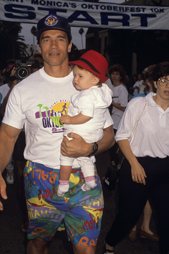 Arnold Schwarzenegger and daughter Catherine circa 1990