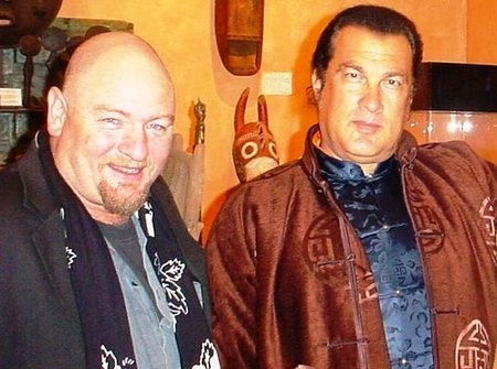 Adrian Galley with Steven Seagal during the filming of 