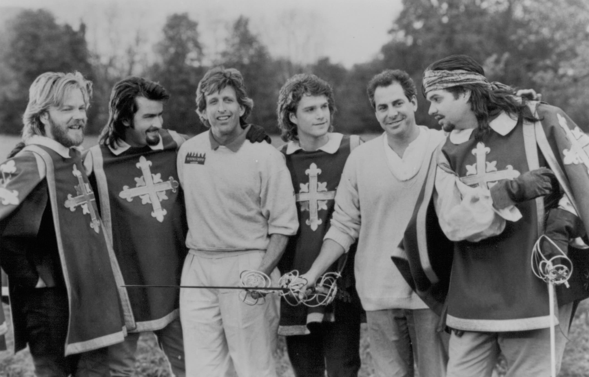 Still of Charlie Sheen, Chris O'Donnell, Kiefer Sutherland and Oliver Platt in The Three Musketeers (1993)