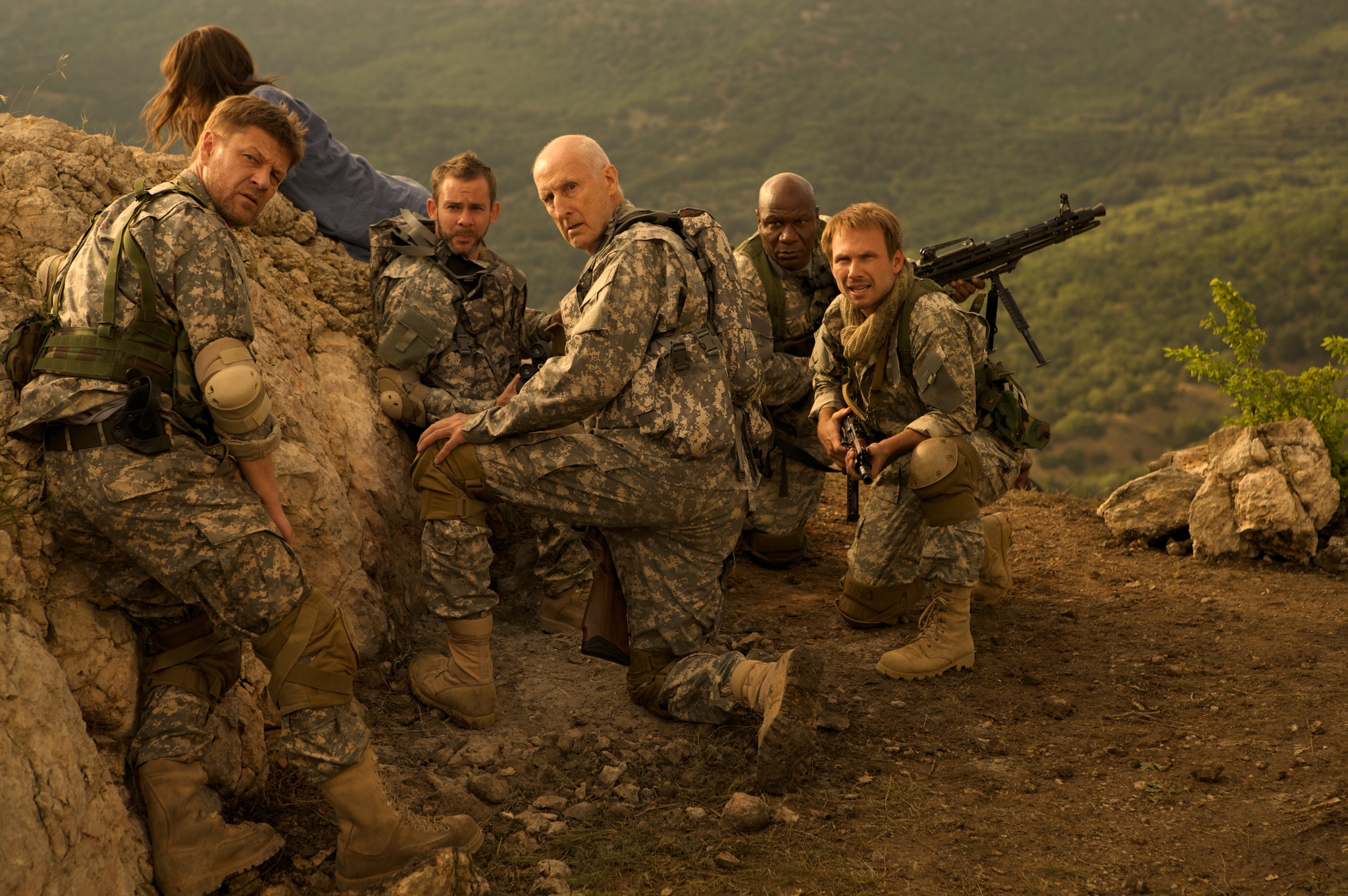 Still of Christian Slater, Sean Bean, James Cromwell and Dominic Monaghan in Soldiers of Fortune (2012)