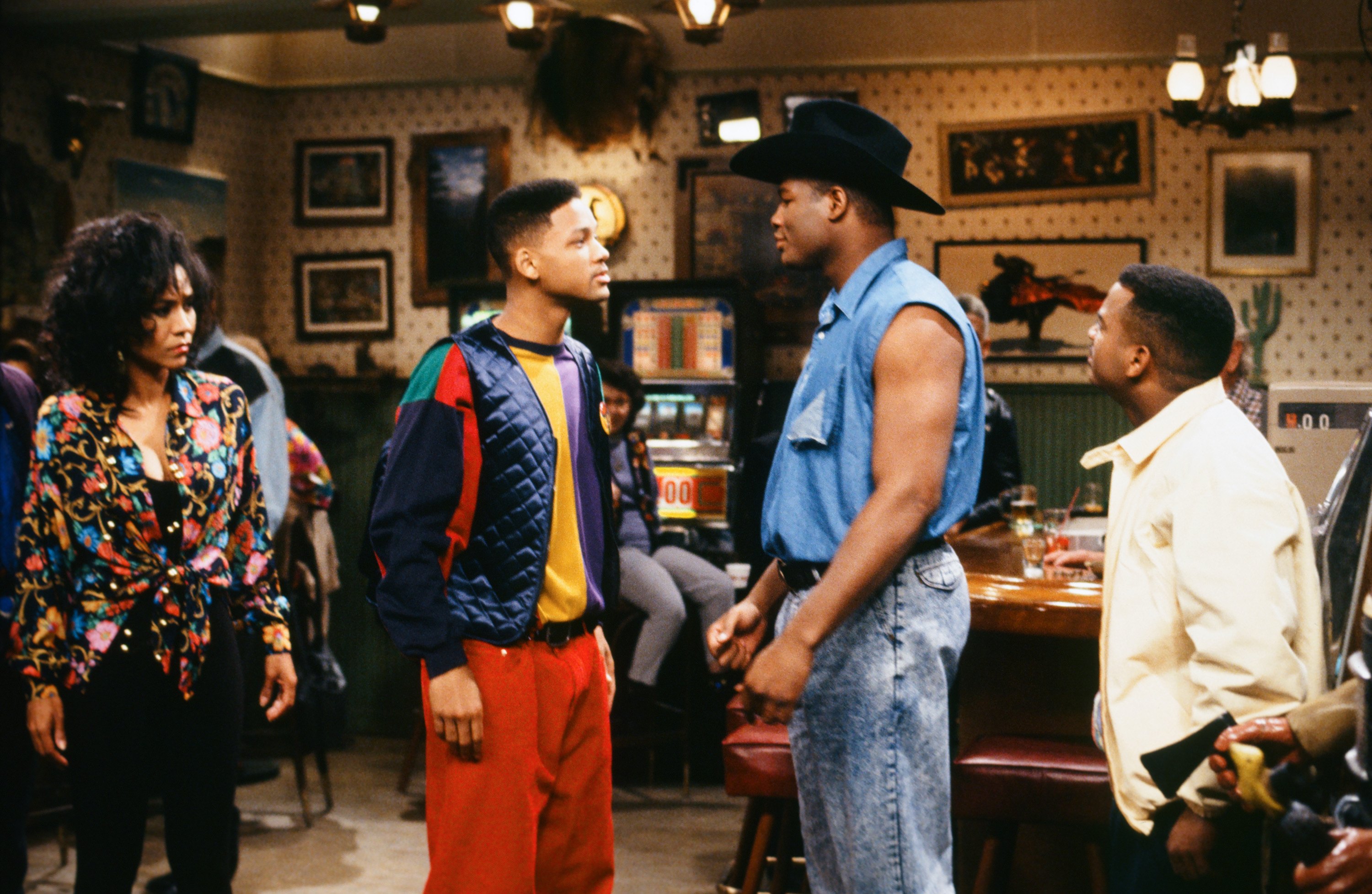 Still of Will Smith, Alfonso Ribeiro, Olivia Brown and Riddick Bowe in The Fresh Prince of Bel-Air (1990)