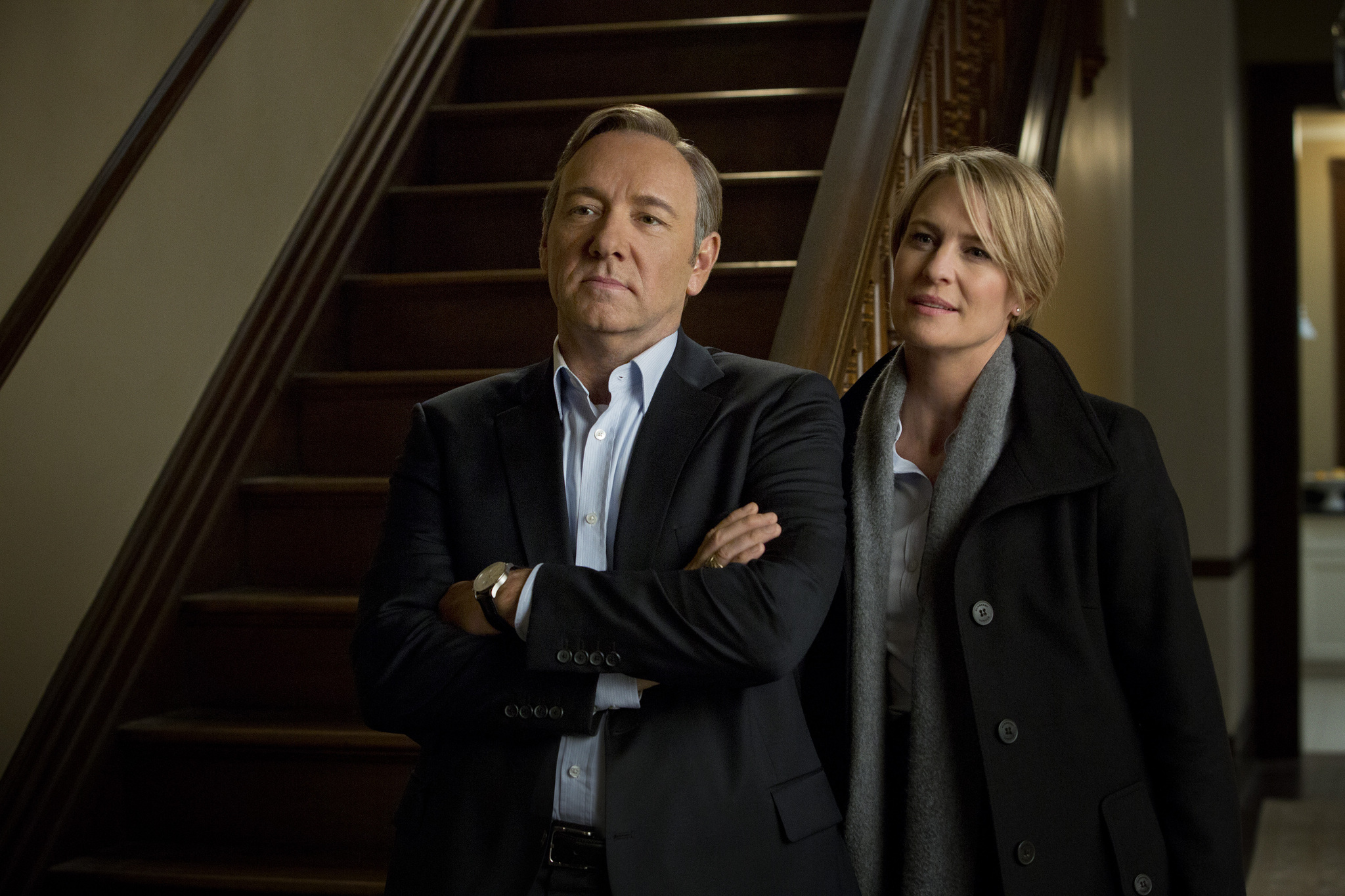 Still of Kevin Spacey and Robin Wright in Kortu Namelis (2013)