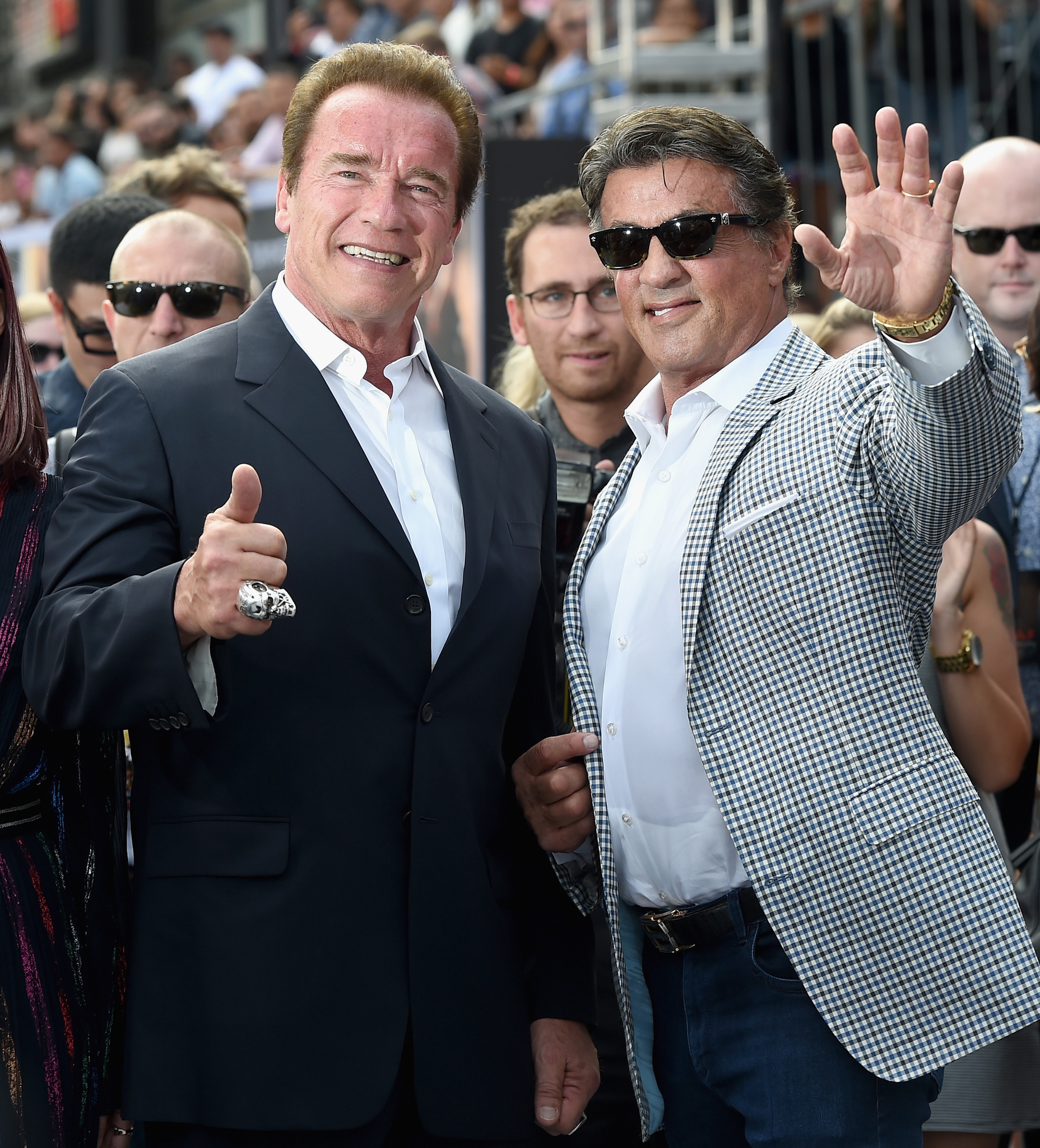 Arnold Schwarzenegger and Sylvester Stallone at event of Terminator Genisys (2015)