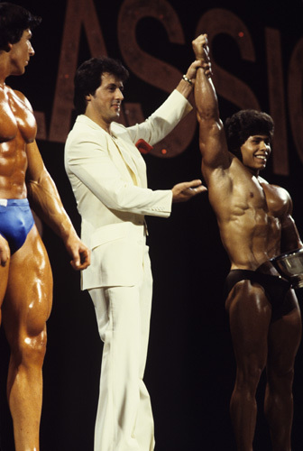 Sylvester Stallone at a bodybuilding competition