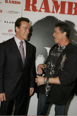 Arnold Schwarzenegger and Sylvester Stallone at event of Rambo (2008)