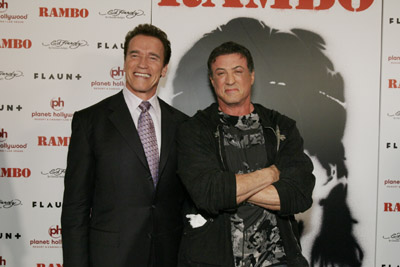 Arnold Schwarzenegger and Sylvester Stallone at event of Rambo (2008)