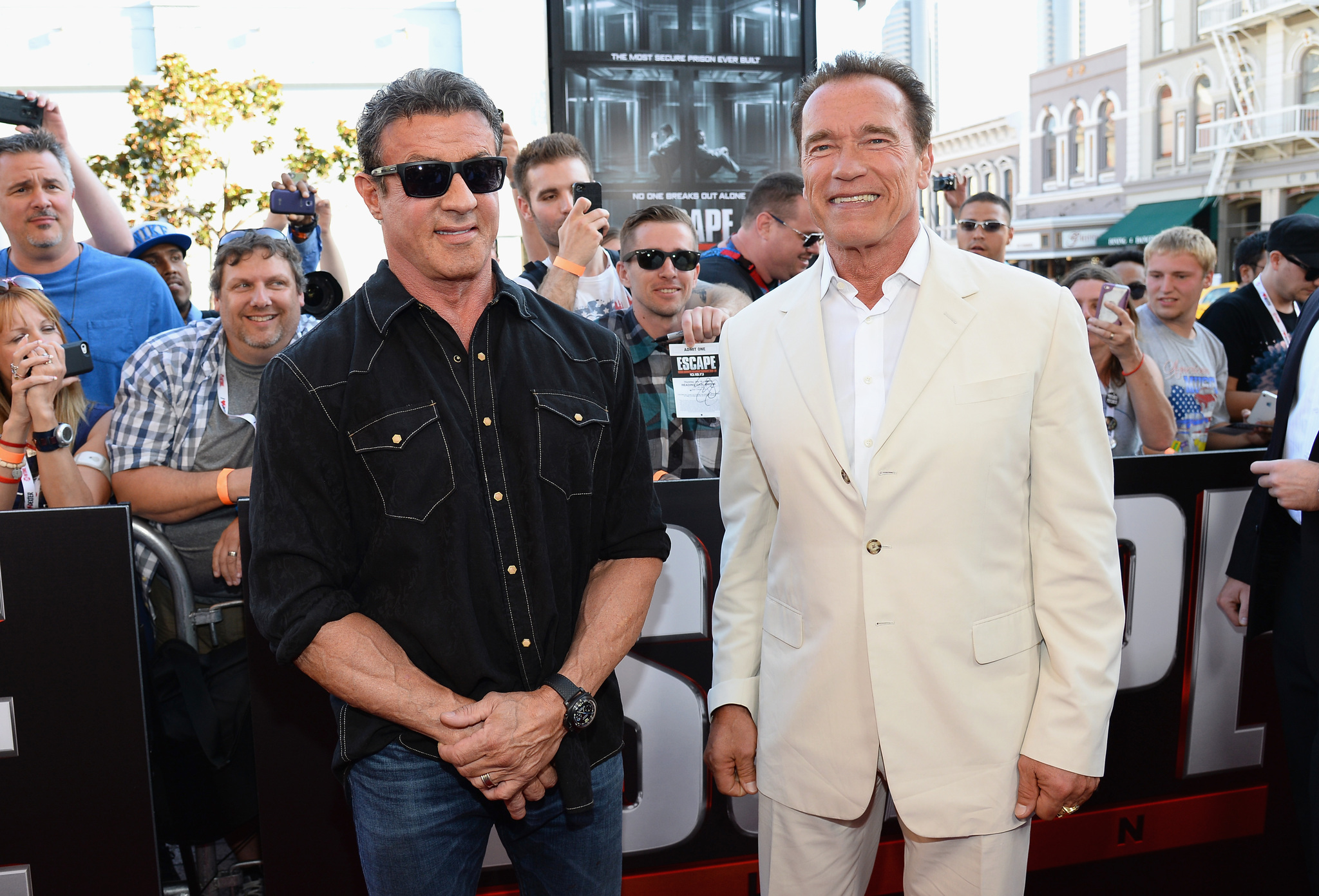 Arnold Schwarzenegger and Sylvester Stallone at event of Pabegimo planas (2013)