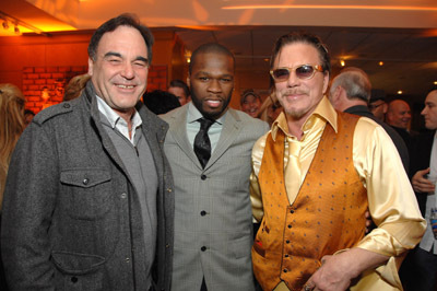 Oliver Stone, Mickey Rourke and 50 Cent at event of The Wrestler (2008)