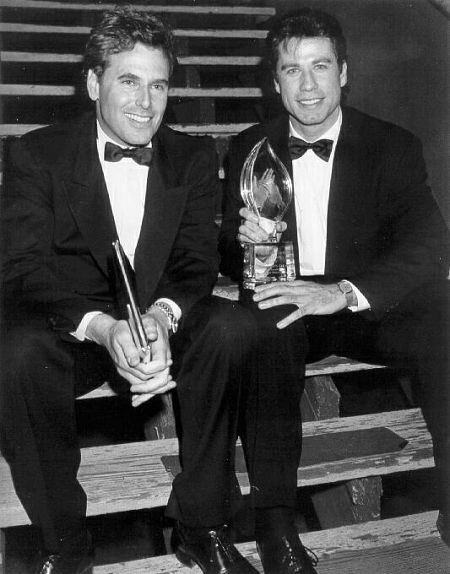 Krane with actor John Travolta backstage after accepting the People's Choice Award for best comedy for 
