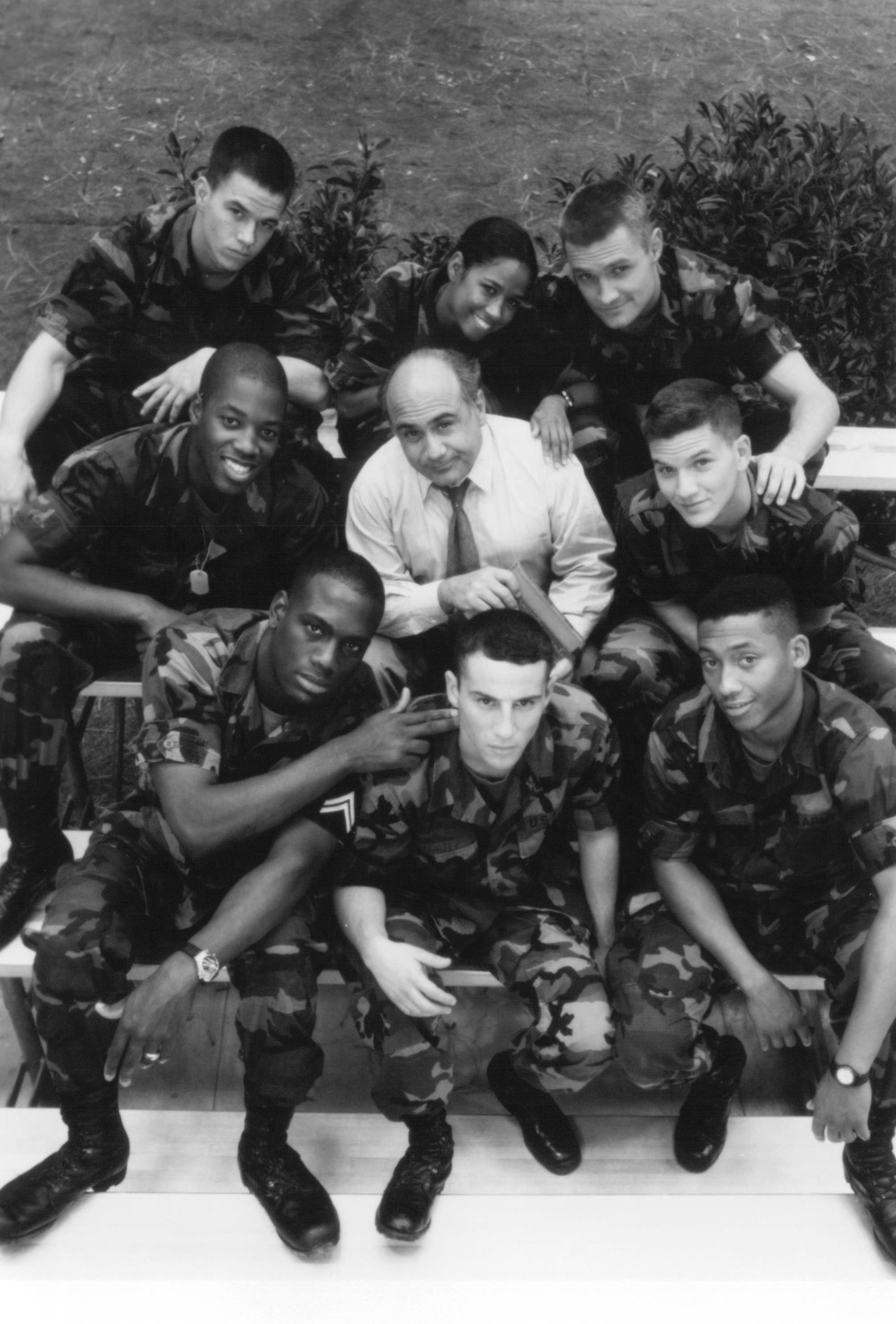 Still of Mark Wahlberg, Danny DeVito, Lillo Brancato, Stacey Dash, Kadeem Hardison, Richard T. Jones, Khalil Kain and Gregory Sporleder in Renaissance Man (1994)