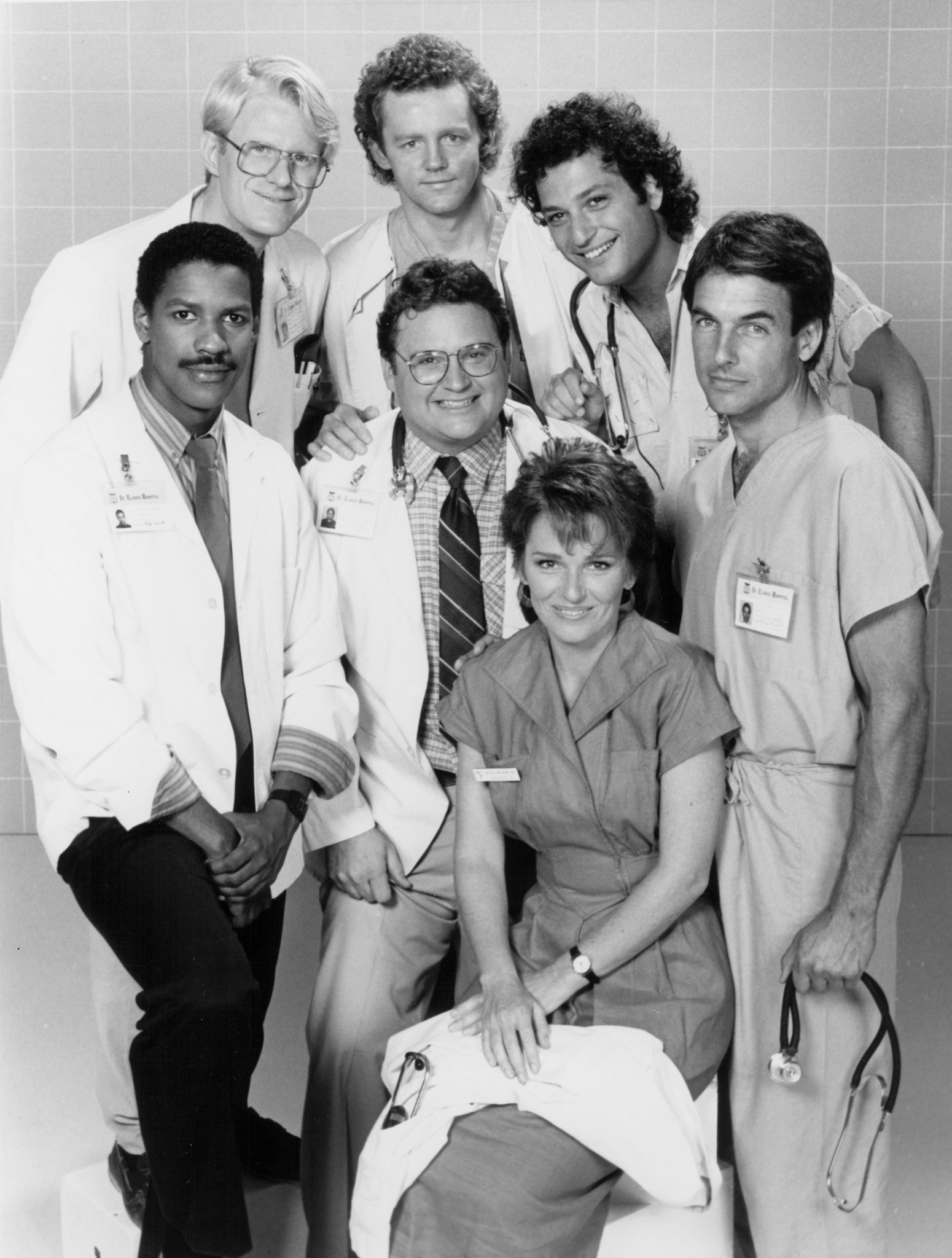 Still of Denzel Washington, Ed Begley Jr., Mark Harmon, David Morse, Howie Mandel, Cynthia Sikes and Stephen Furst in St. Elsewhere (1982)