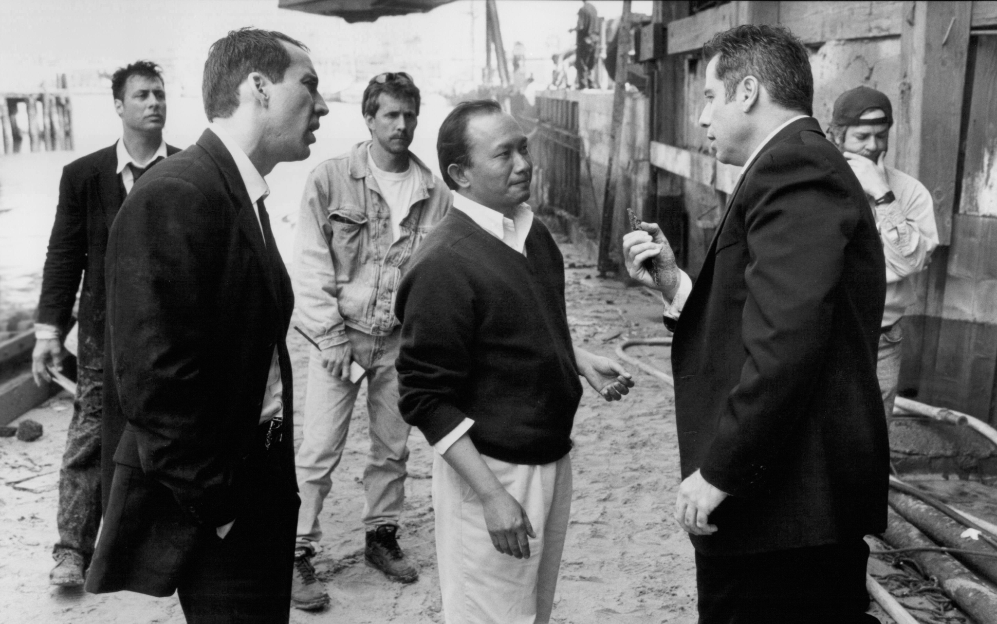 Still of Nicolas Cage, John Travolta and John Woo in Face/Off (1997)