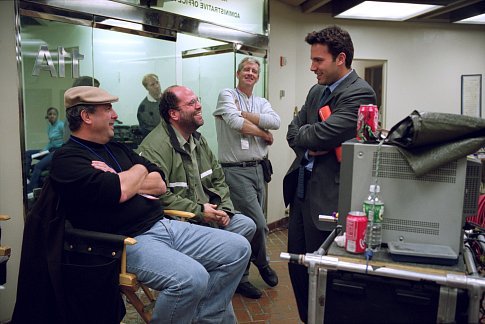 (Left to right) Director Roger Michell, producer Scott Rudin and Ben Affleck on the set of 