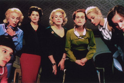 (l to r) Virginie Ledoyen, Danielle Darrieux, Fanny Ardant, Catherine Deneuve, Isabelle Huppert, Emmanuelle Béart and Ludivine Sagnier