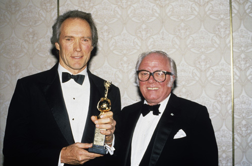 Clint Eastwood being presented the Cecil B. DeMille award by Richard Attenborough at the Golden Globe Awards