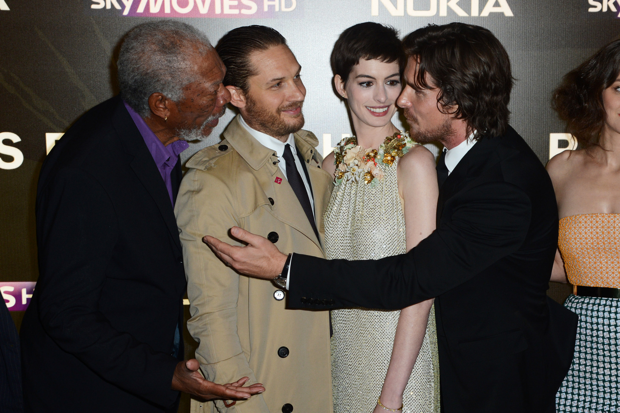 Morgan Freeman, Christian Bale and Anne Hathaway at event of Tamsos riterio sugrizimas (2012)