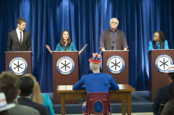 Still of Chevy Chase, Joel McHale and Alison Brie in Community (2009)